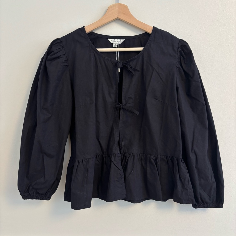 Tie Front Black Women's Top